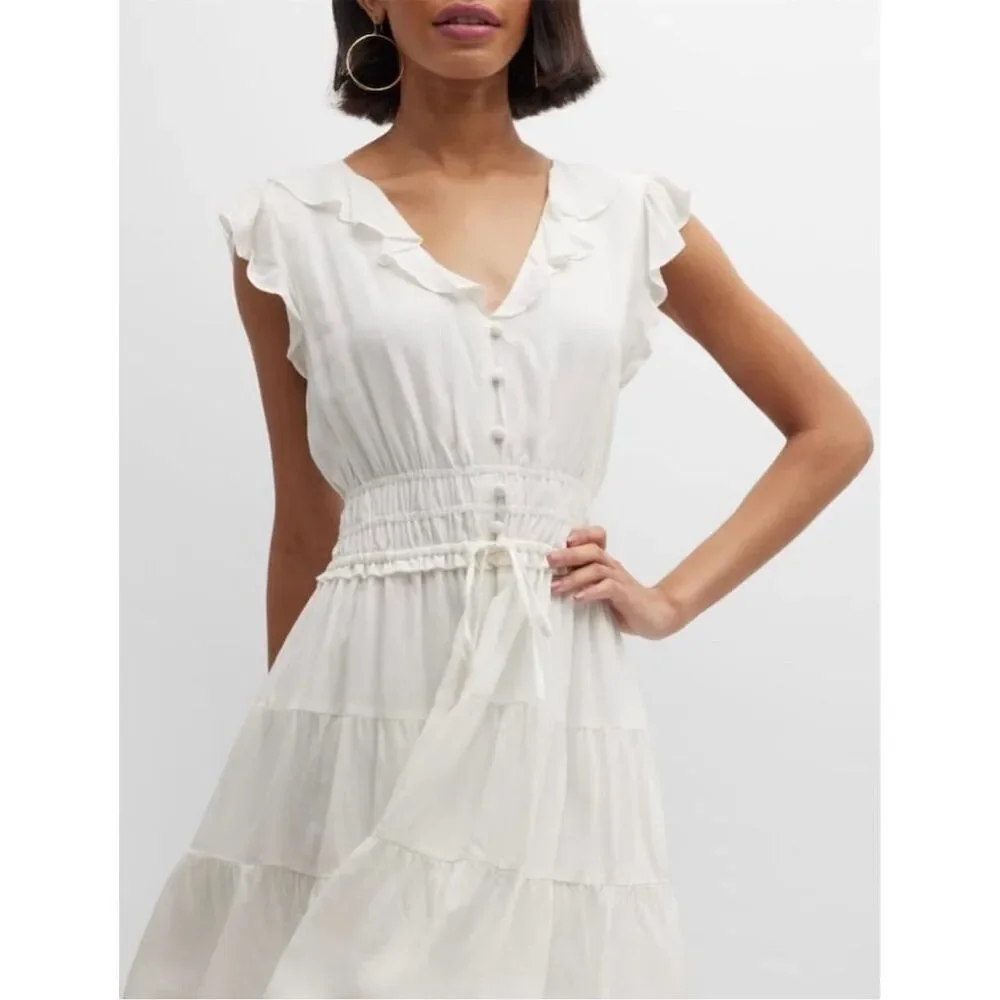 NWOT PAIGE Women's XL White Paradis Tiered Ruffle Mini Dress V-Neck - Picture 1 of 16